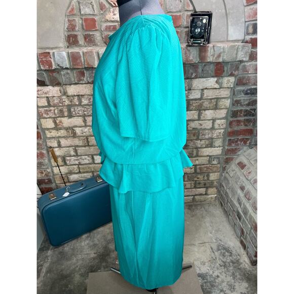 blouson dress peplum green vintage 1980s - Picture 6 of 9